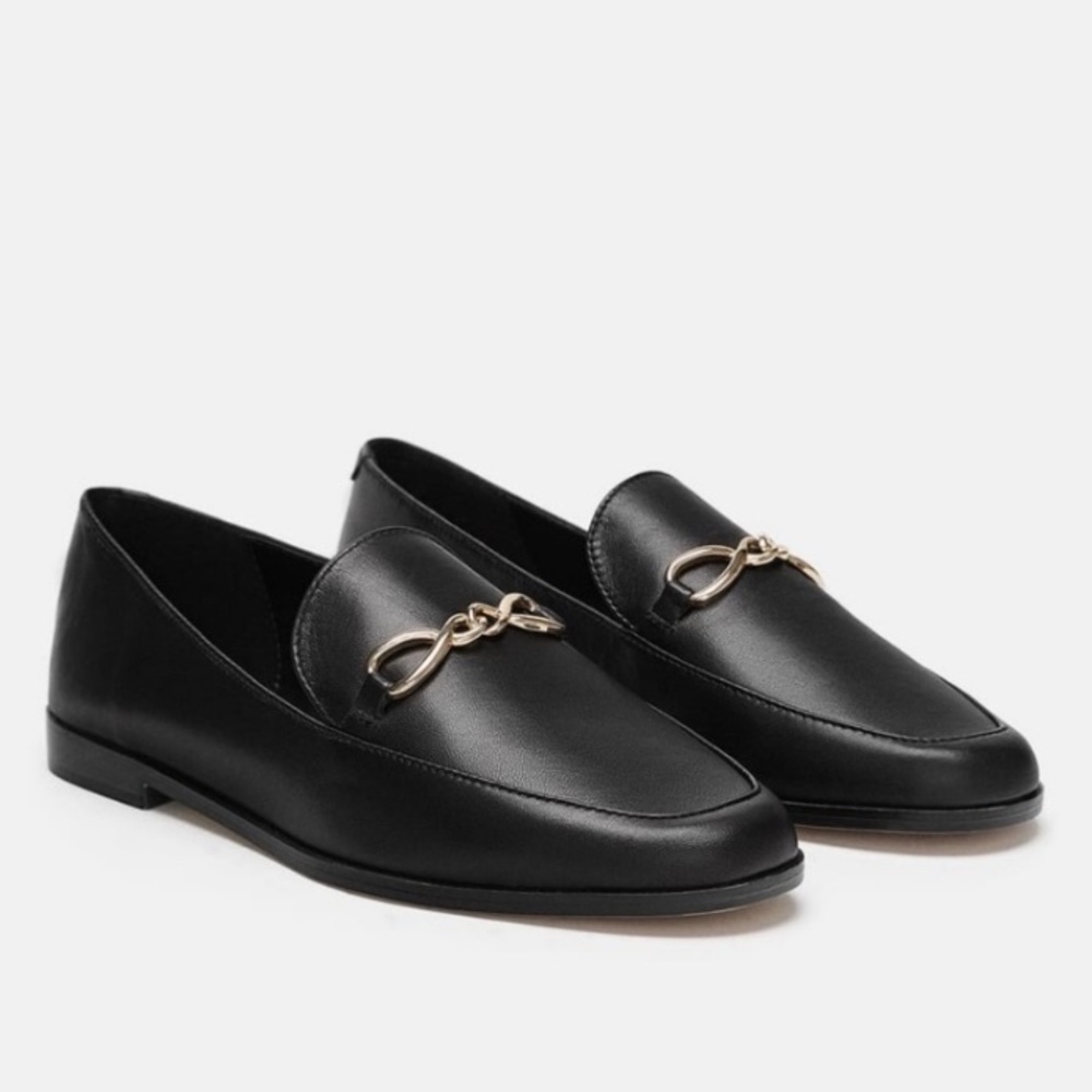 Zara NWOT Black Loafers with Gold